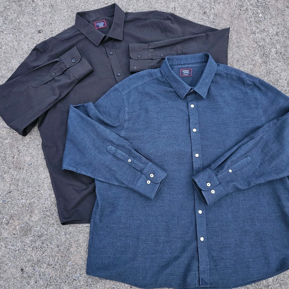 3XL Lot Of 2 UNTUCKit Long Sleeve Button Down Shirt Mens Blue Black Cotton